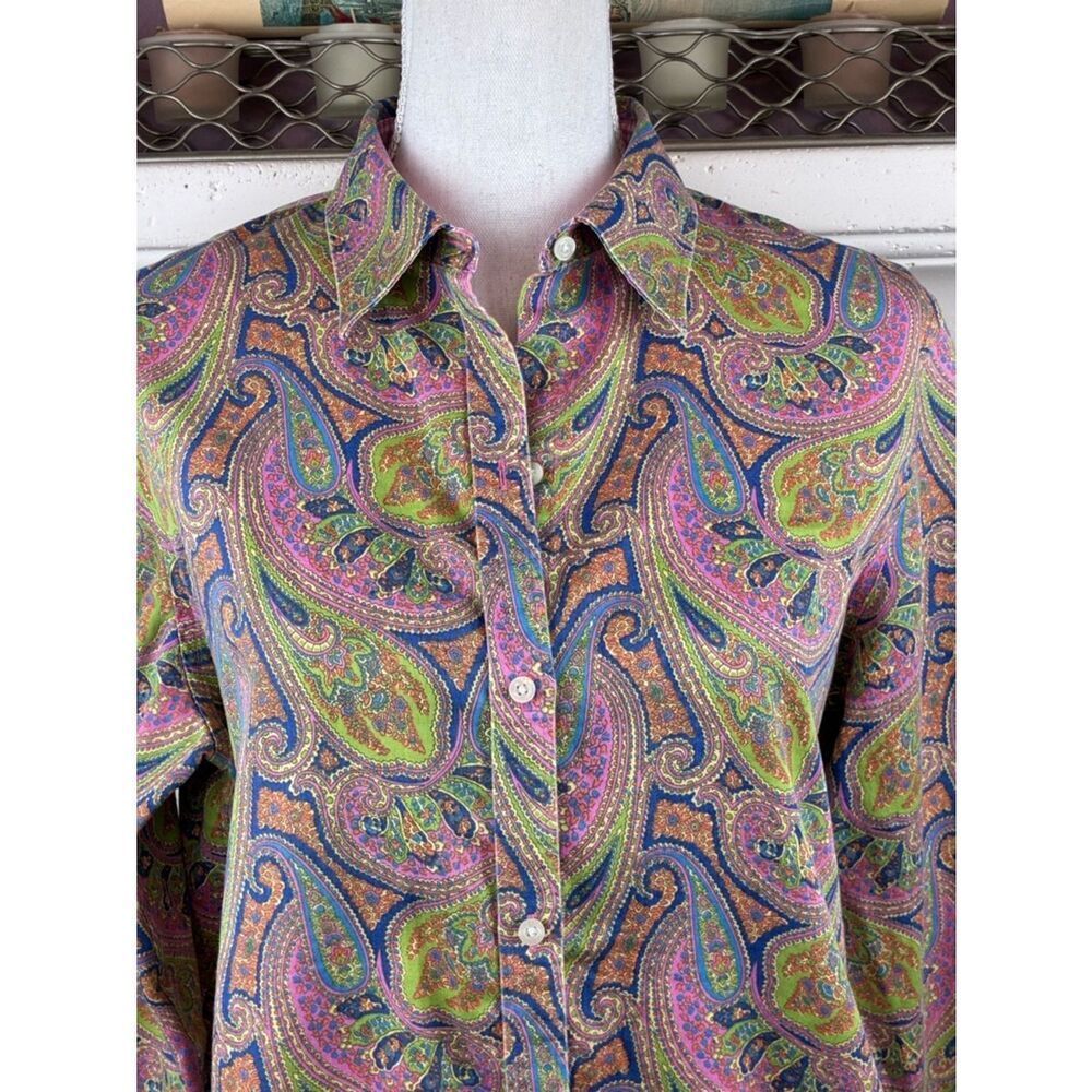 Chaps Ralph Lauren Multicolor Paisley Button-Down Shirt 3/4 sleeve - Picture 2 of 6